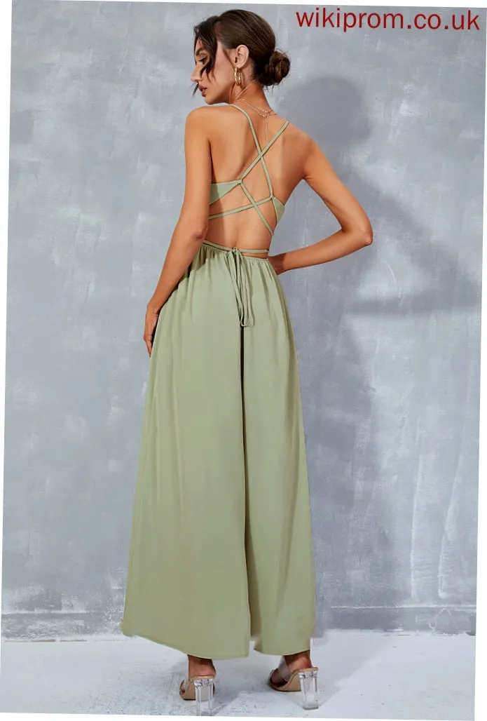 A-Line Ankle-Length Prom Dresses Thalia Neck Split With Front Cowl