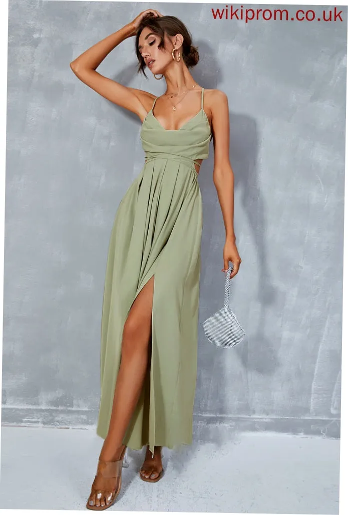 A-Line Ankle-Length Prom Dresses Thalia Neck Split With Front Cowl