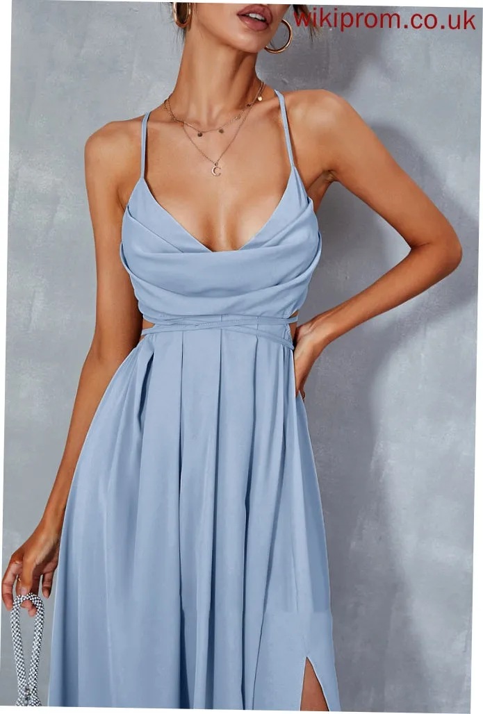 A-Line Ankle-Length Prom Dresses Thalia Neck Split With Front Cowl
