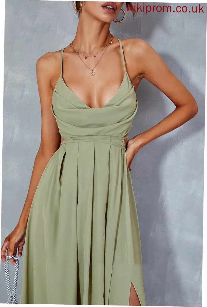 A-Line Ankle-Length Prom Dresses Thalia Neck Split With Front Cowl