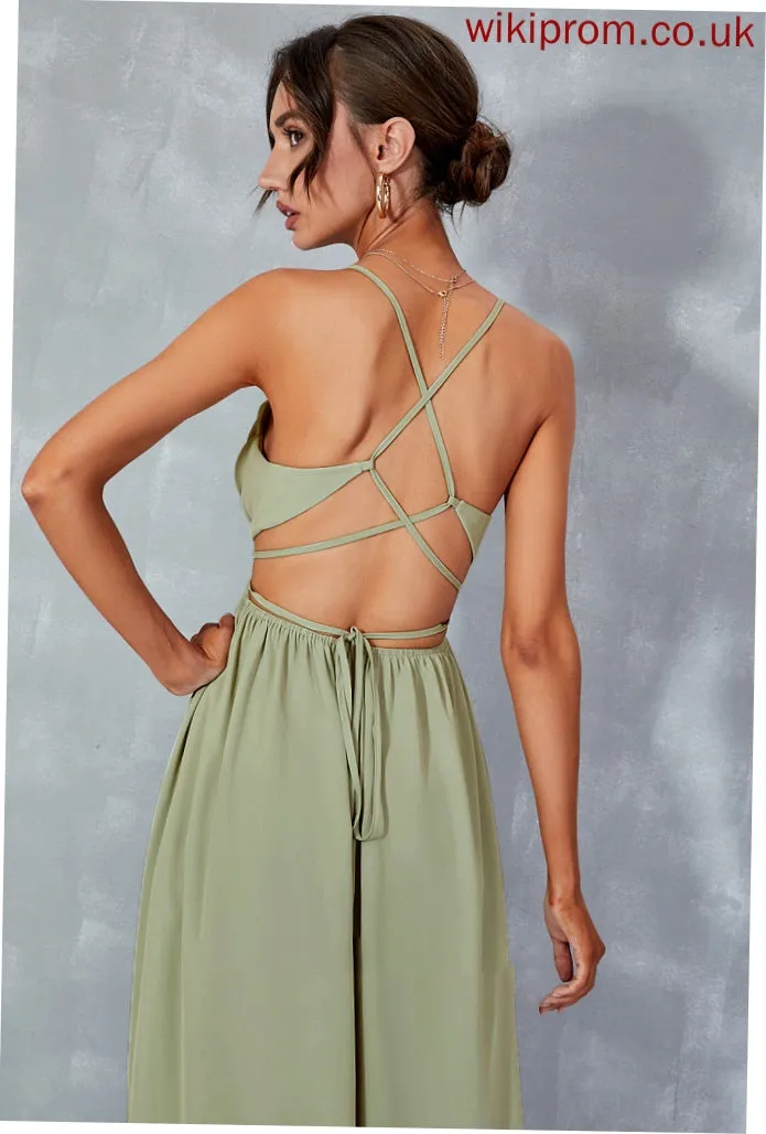 A-Line Ankle-Length Prom Dresses Thalia Neck Split With Front Cowl