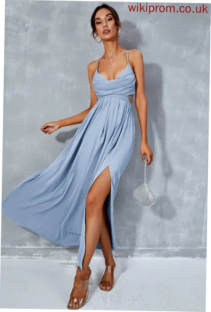 A-Line Ankle-Length Prom Dresses Thalia Neck Split With Front Cowl