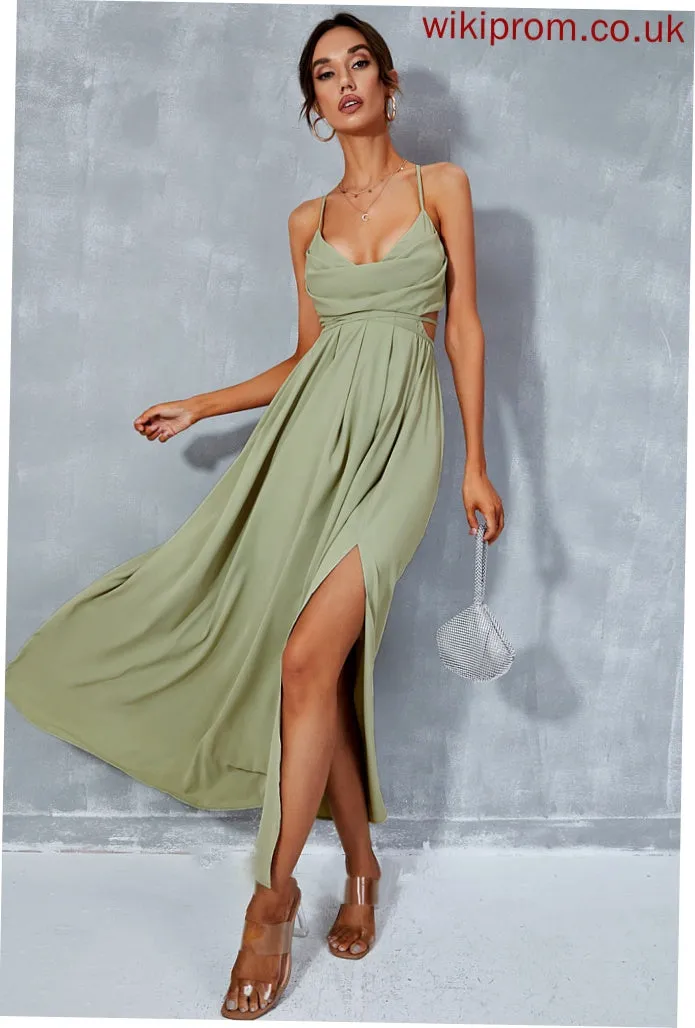 A-Line Ankle-Length Prom Dresses Thalia Neck Split With Front Cowl
