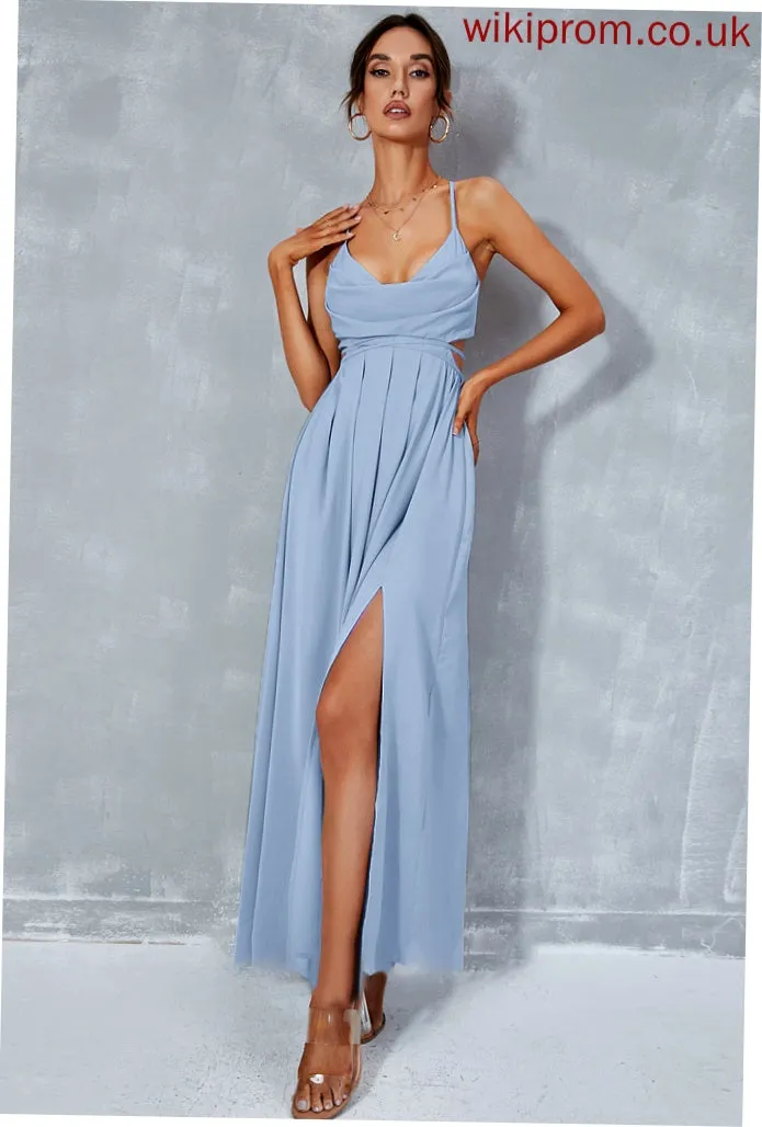 A-Line Ankle-Length Prom Dresses Thalia Neck Split With Front Cowl
