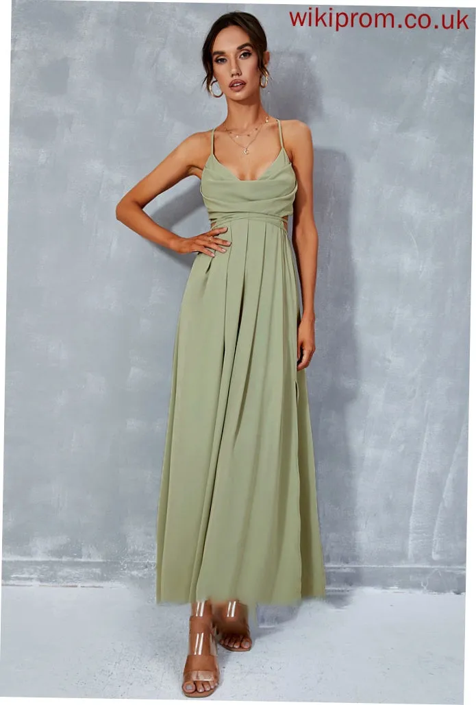A-Line Ankle-Length Prom Dresses Thalia Neck Split With Front Cowl