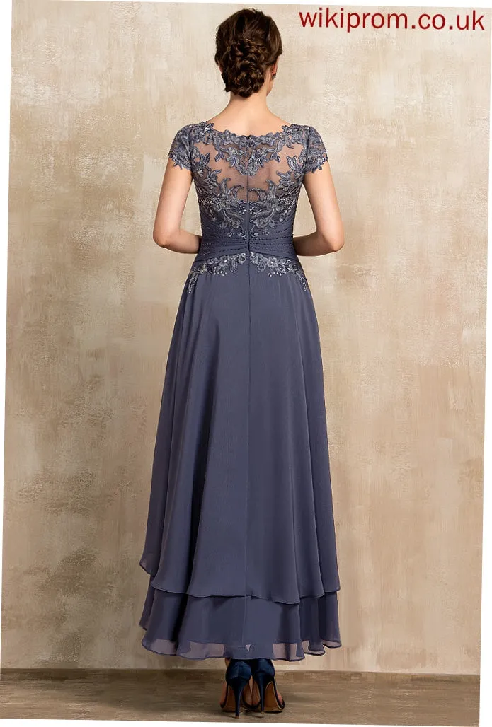 A-Line Beading Lace Cocktail Asymmetrical Scoop Dress Cocktail Dresses With Helen Chiffon Neck