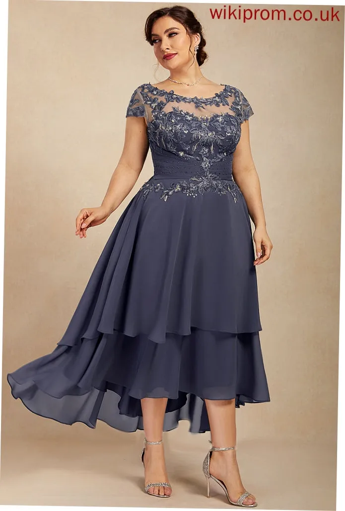 A-Line Beading Lace Cocktail Asymmetrical Scoop Dress Cocktail Dresses With Helen Chiffon Neck
