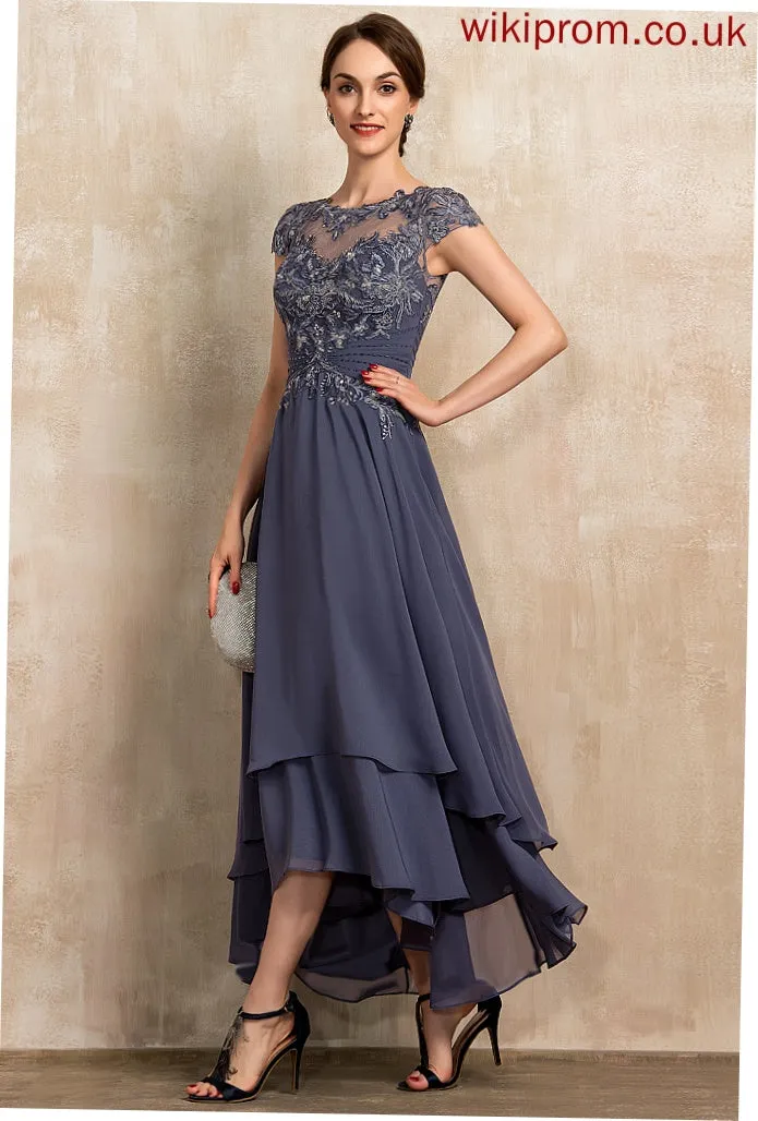 A-Line Beading Lace Cocktail Asymmetrical Scoop Dress Cocktail Dresses With Helen Chiffon Neck