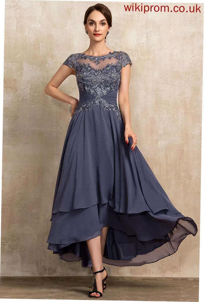 A-Line Beading Lace Cocktail Asymmetrical Scoop Dress Cocktail Dresses With Helen Chiffon Neck