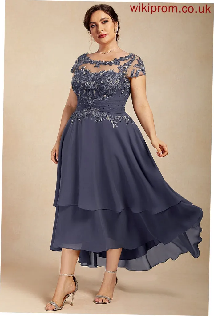 A-Line Beading Lace Cocktail Asymmetrical Scoop Dress Cocktail Dresses With Helen Chiffon Neck