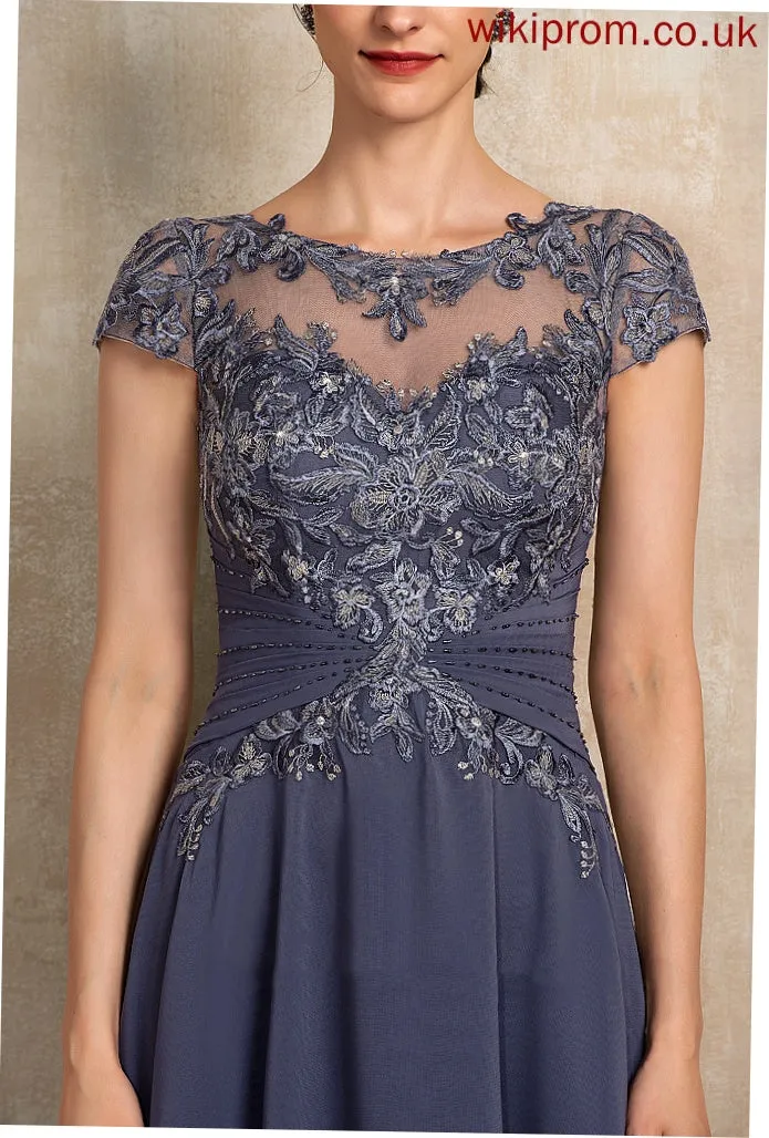 A-Line Beading Lace Cocktail Asymmetrical Scoop Dress Cocktail Dresses With Helen Chiffon Neck