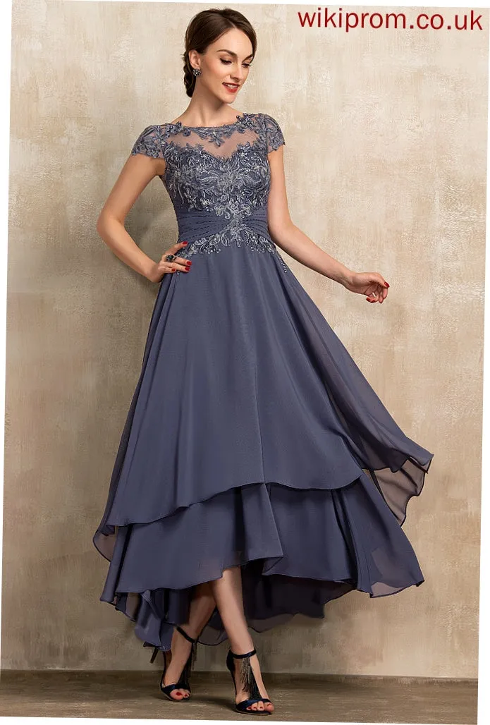 A-Line Beading Lace Cocktail Asymmetrical Scoop Dress Cocktail Dresses With Helen Chiffon Neck