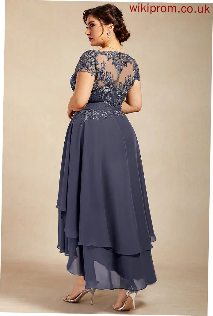 A-Line Beading Lace Cocktail Asymmetrical Scoop Dress Cocktail Dresses With Helen Chiffon Neck