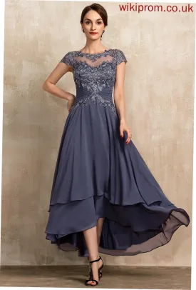 A-Line Beading Lace Cocktail Asymmetrical Scoop Dress Cocktail Dresses With Helen Chiffon Neck