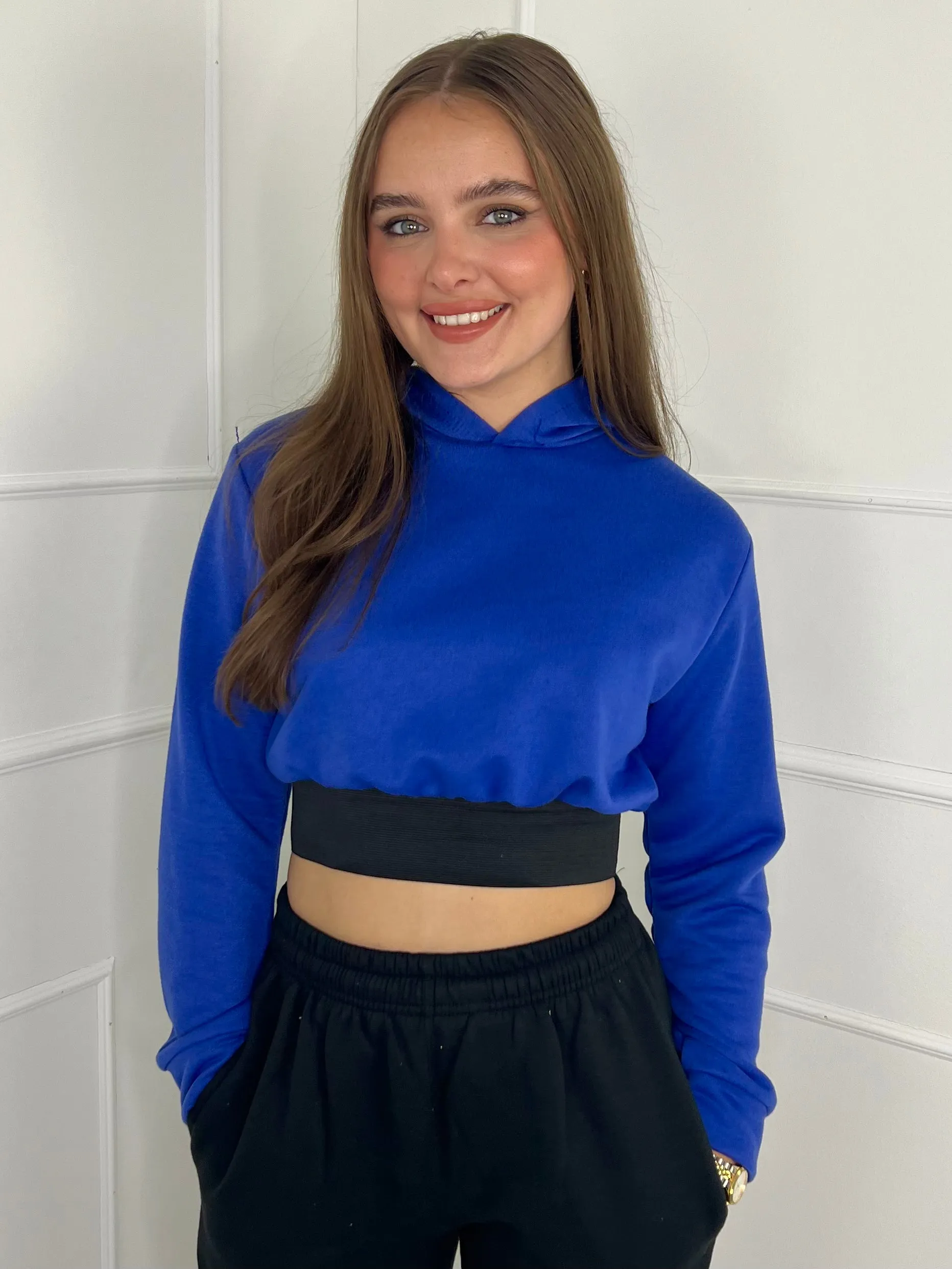 Band Detail Cropped Hoodie - Royal Blue
